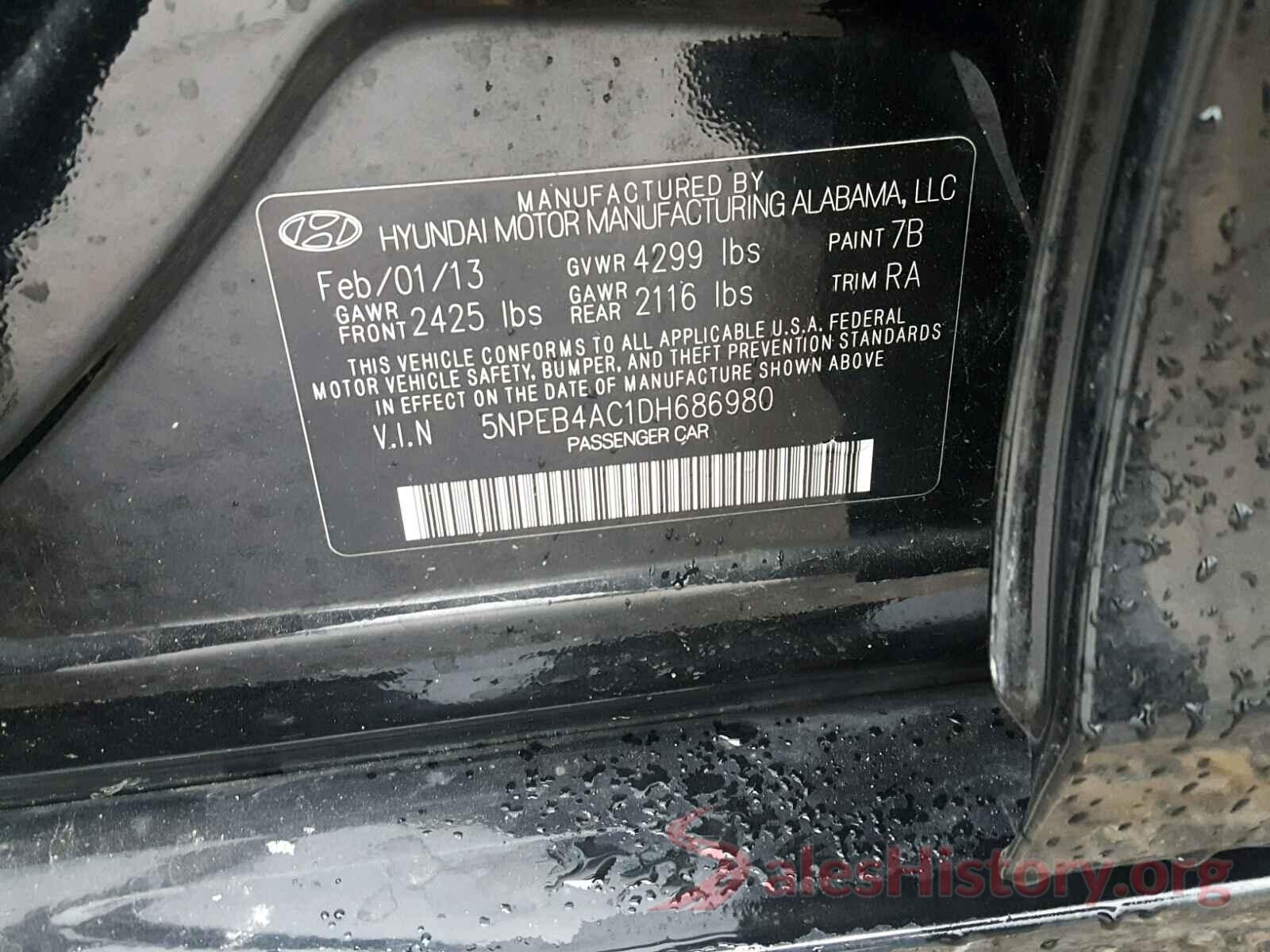 5NPEB4AC1DH686980 2013 HYUNDAI SONATA