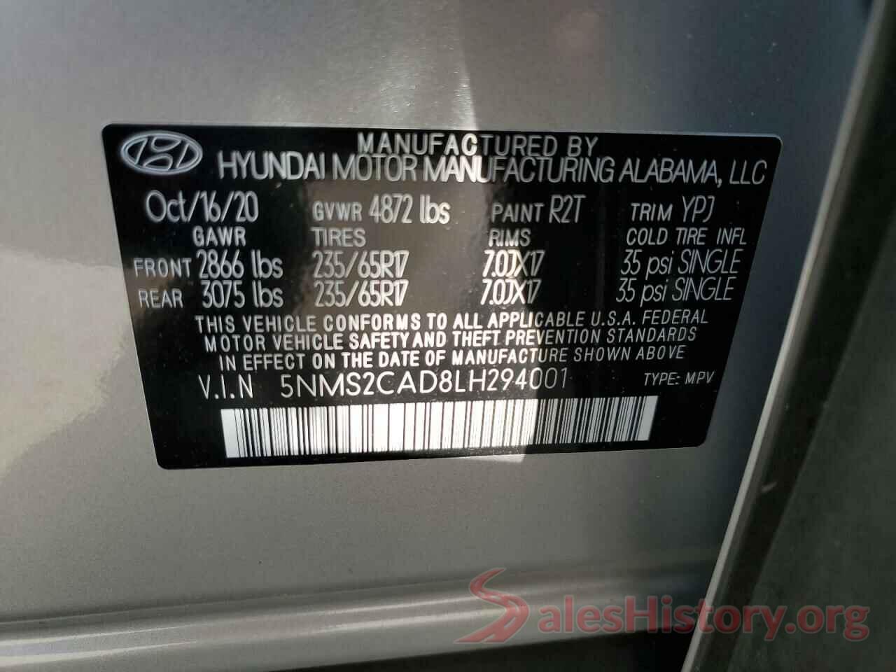 5NMS2CAD8LH294001 2020 HYUNDAI SANTA FE