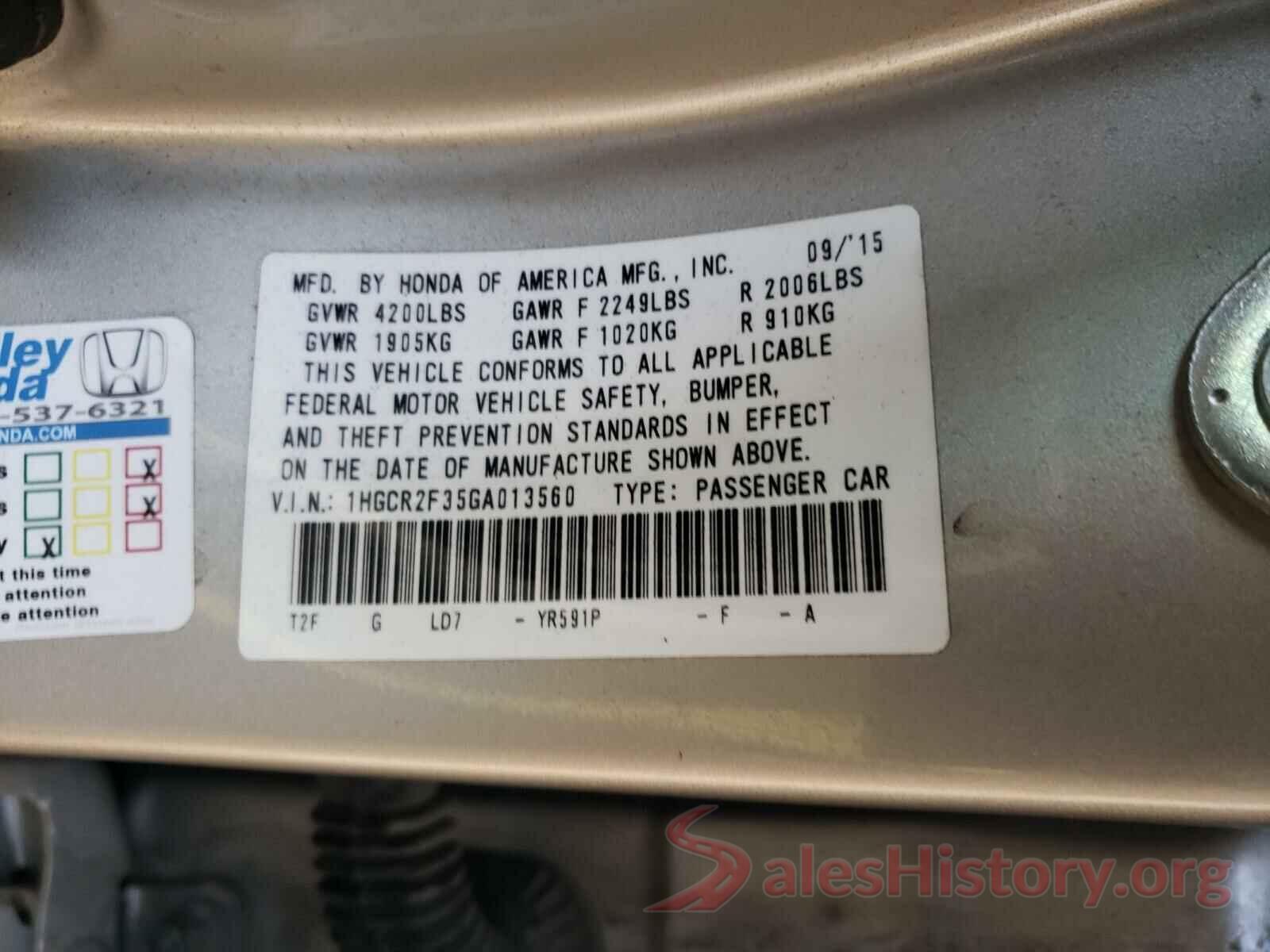 1HGCR2F35GA013560 2016 HONDA ACCORD