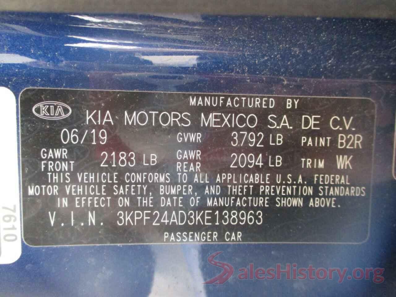 3KPF24AD3KE138963 2019 KIA FORTE