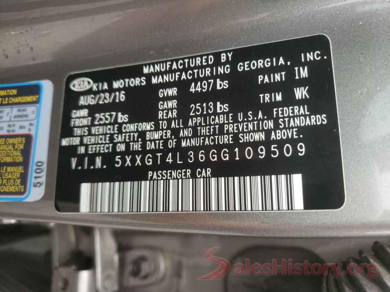 5XXGT4L36GG109509 2016 KIA OPTIMA