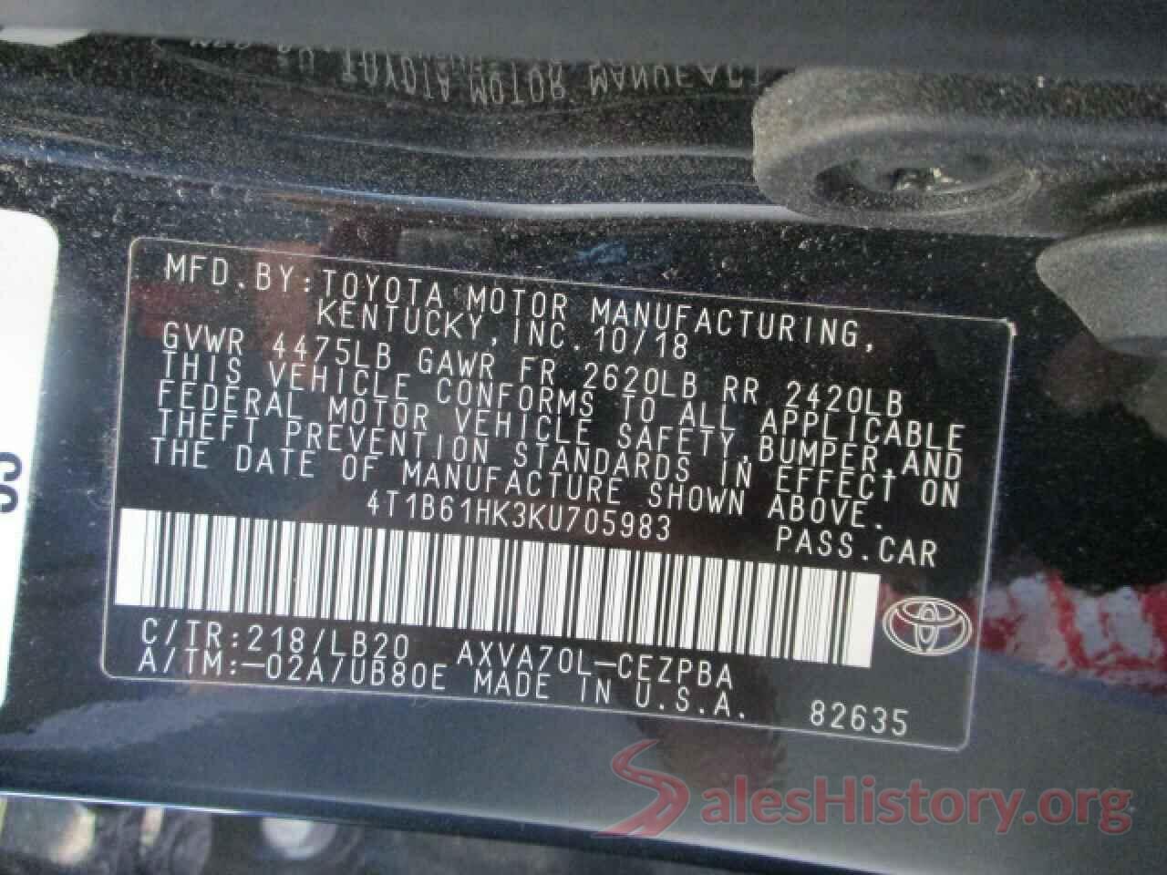 4T1B61HK3KU705983 2019 TOYOTA CAMRY