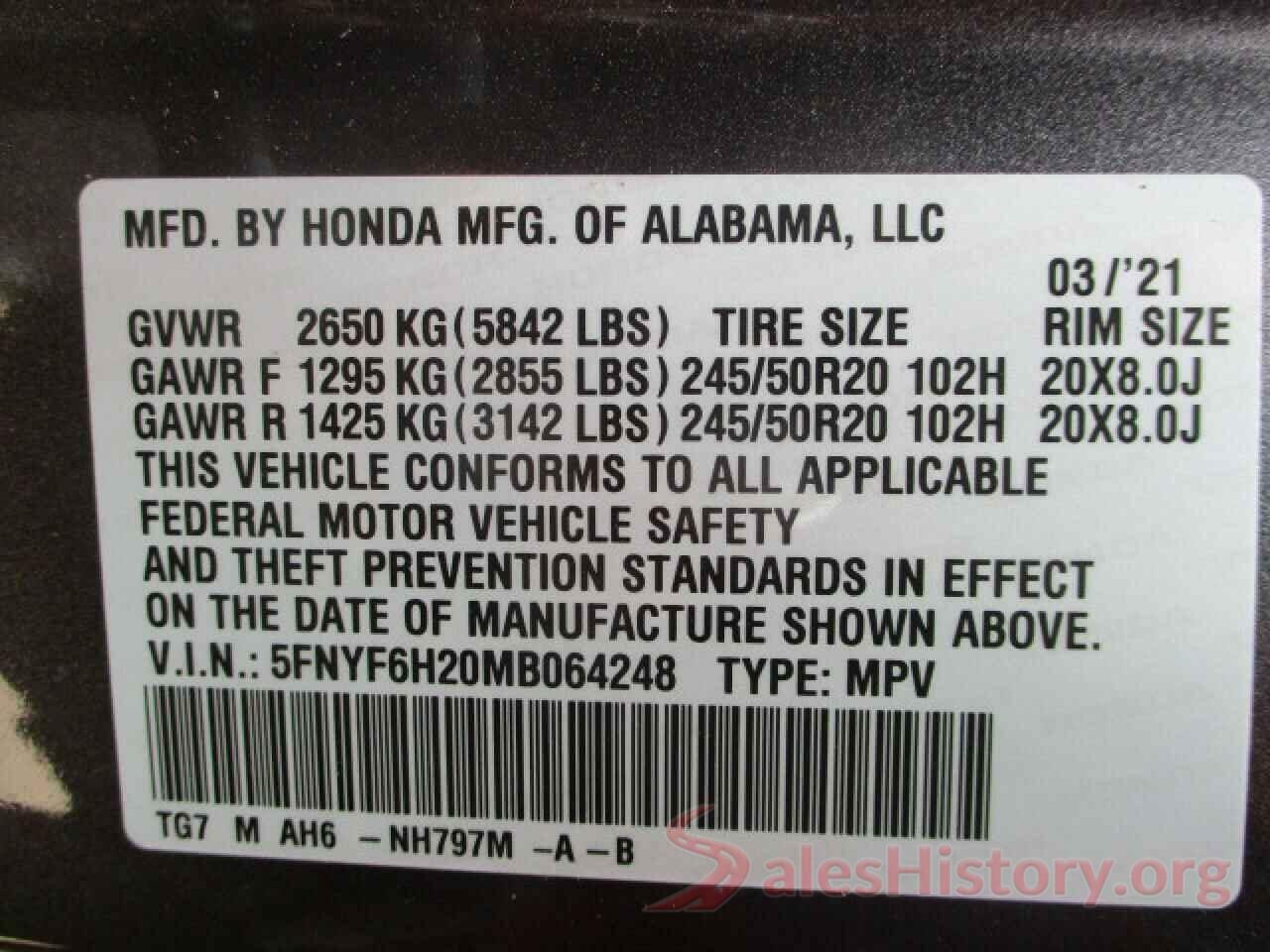 5FNYF6H20MB064248 2021 HONDA PILOT