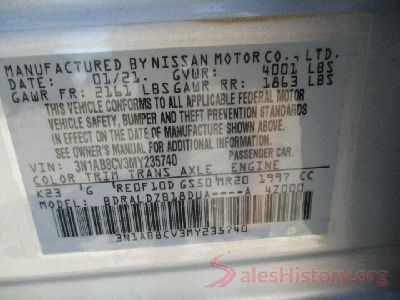 3N1AB8CV3MY235740 2021 NISSAN SENTRA