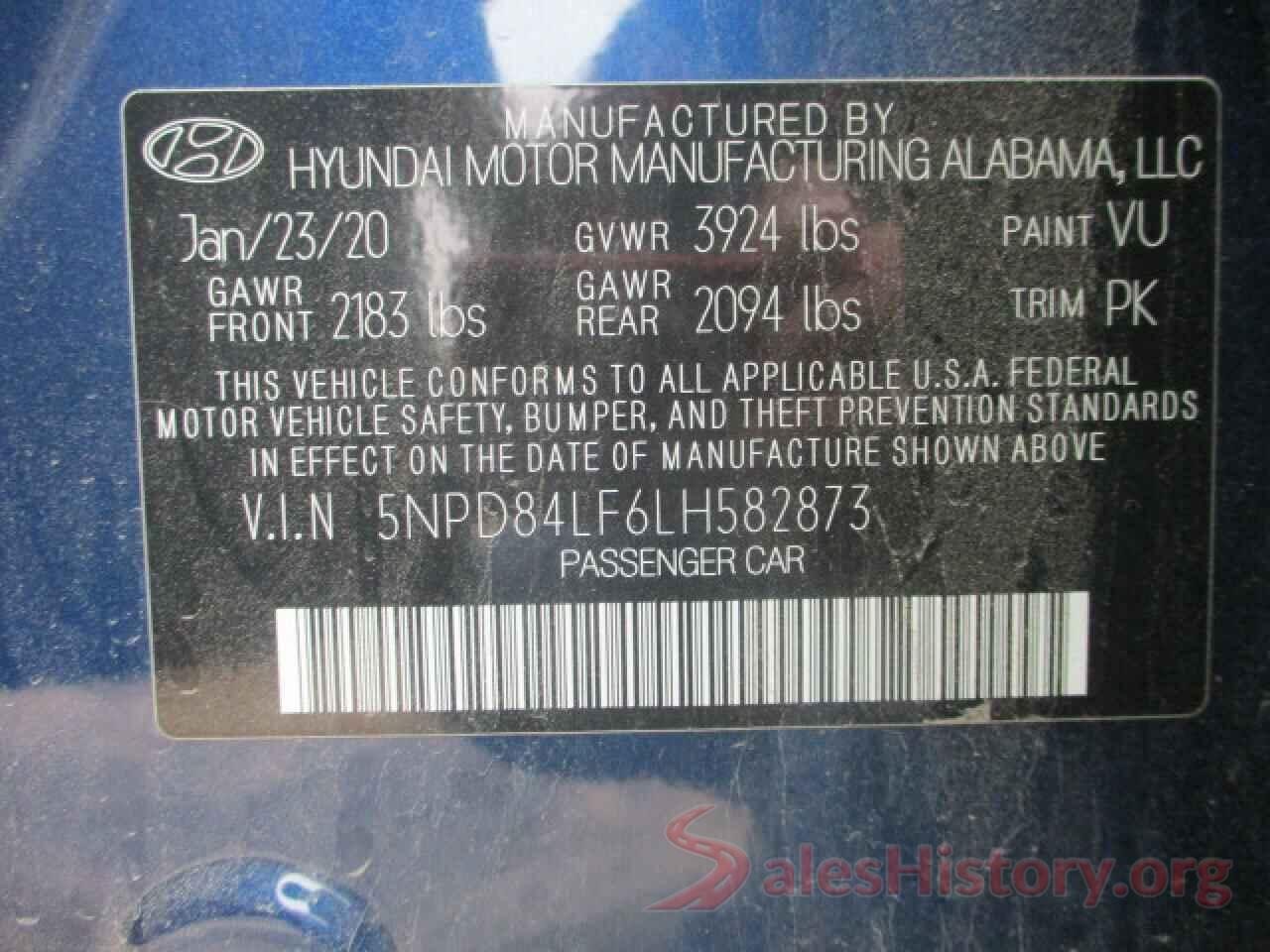 5NPD84LF6LH582873 2020 HYUNDAI ELANTRA