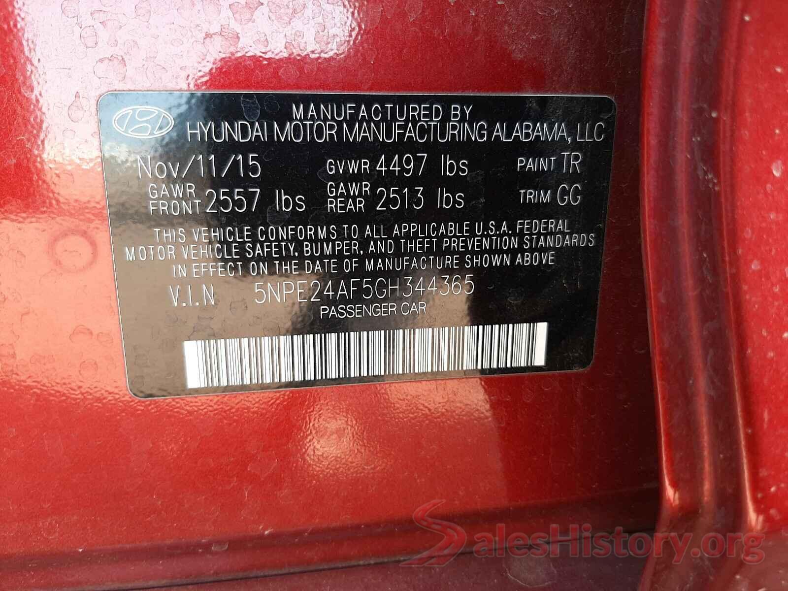 5NPE24AF5GH344365 2016 HYUNDAI SONATA