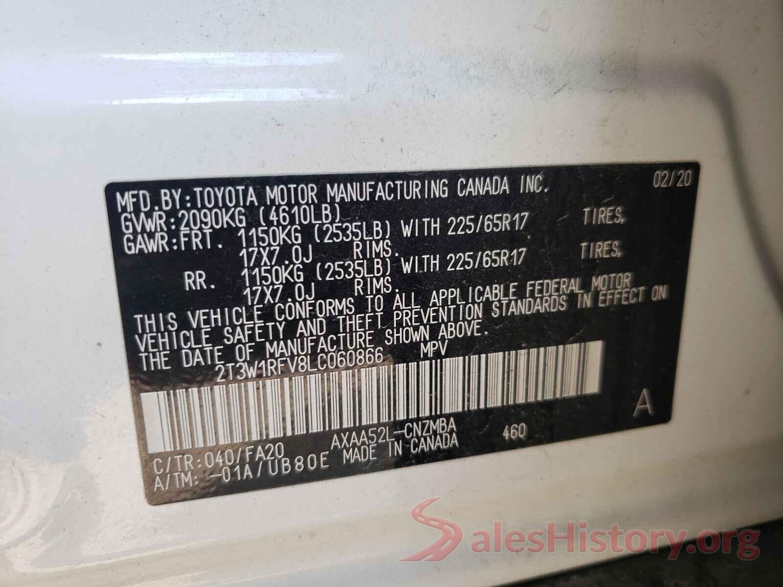 2T3W1RFV8LC060866 2020 TOYOTA RAV4