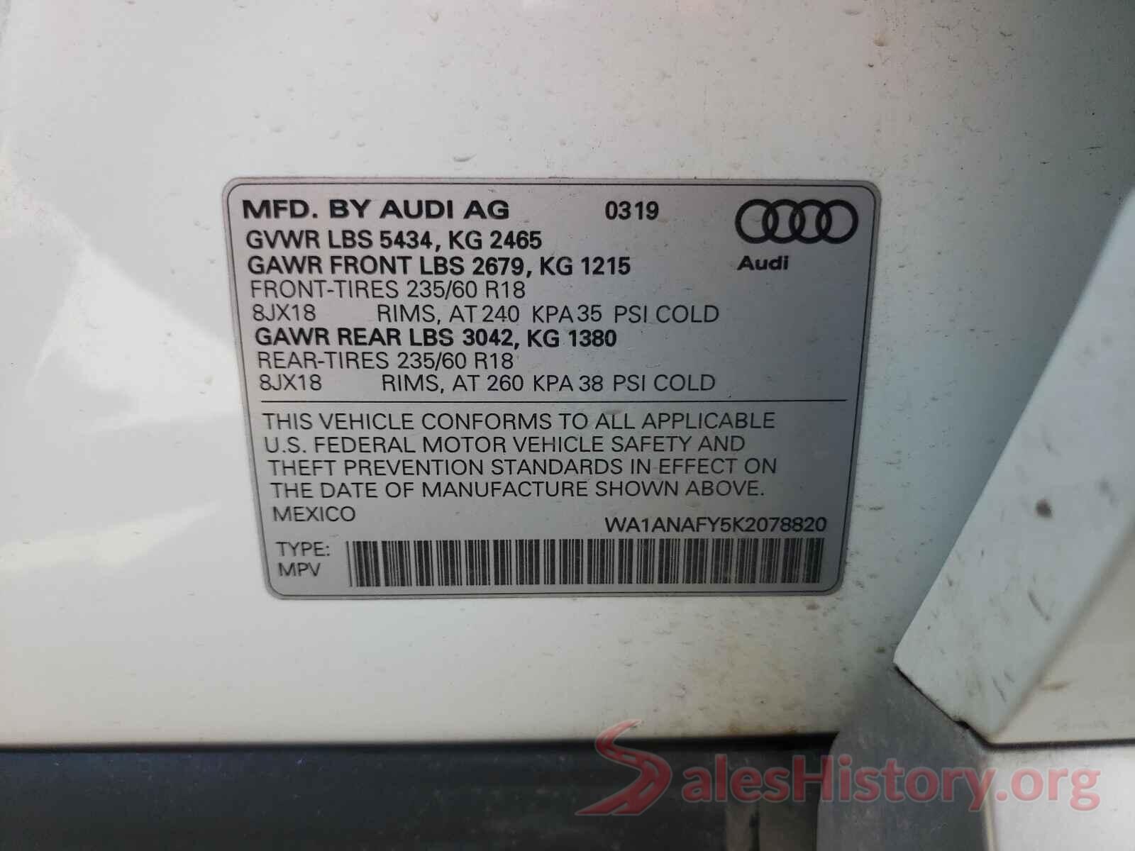 WA1ANAFY5K2078820 2019 AUDI Q5