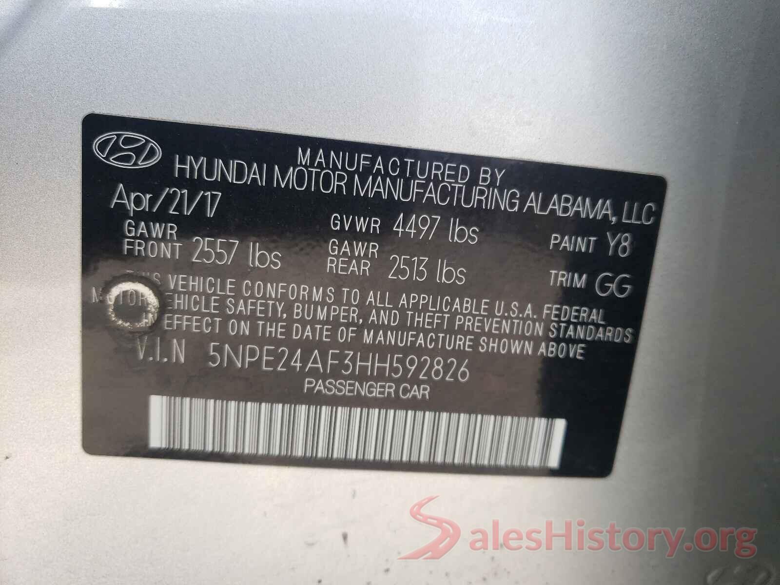 5NPE24AF3HH592826 2017 HYUNDAI SONATA