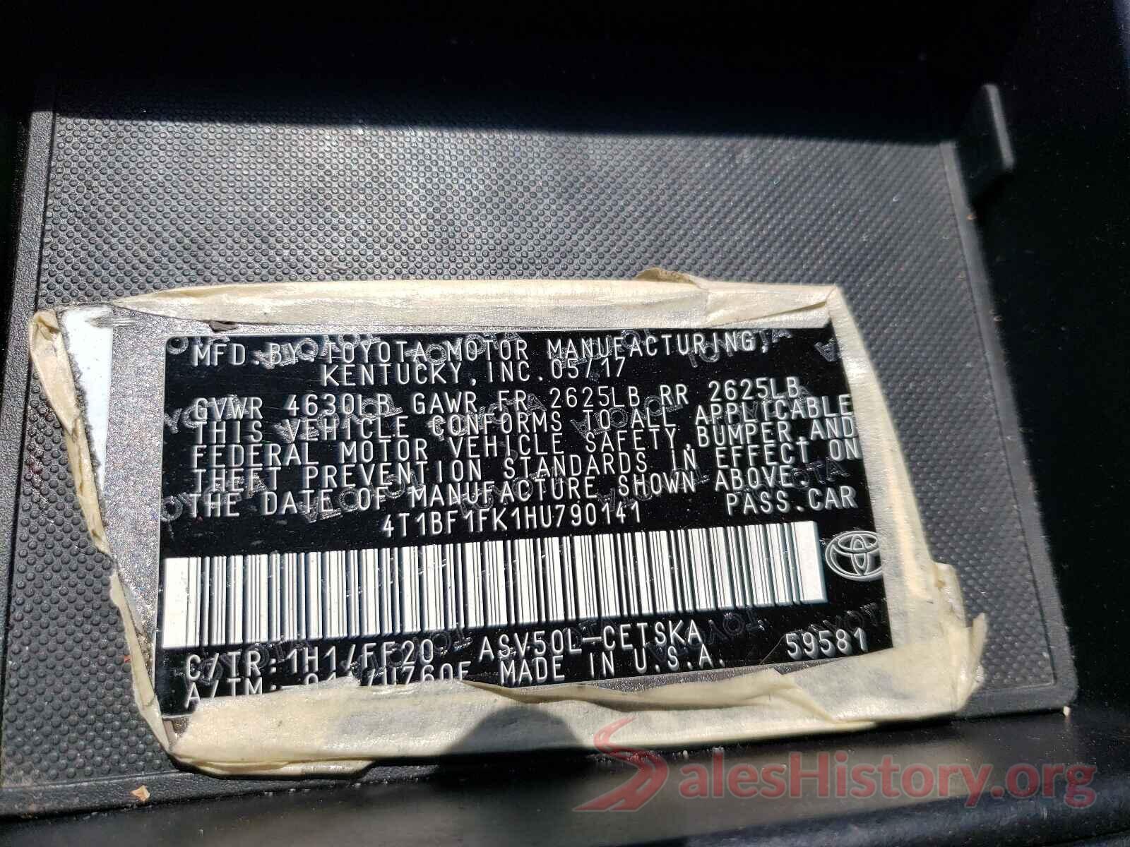 4T1BF1FK1HU790141 2017 TOYOTA CAMRY