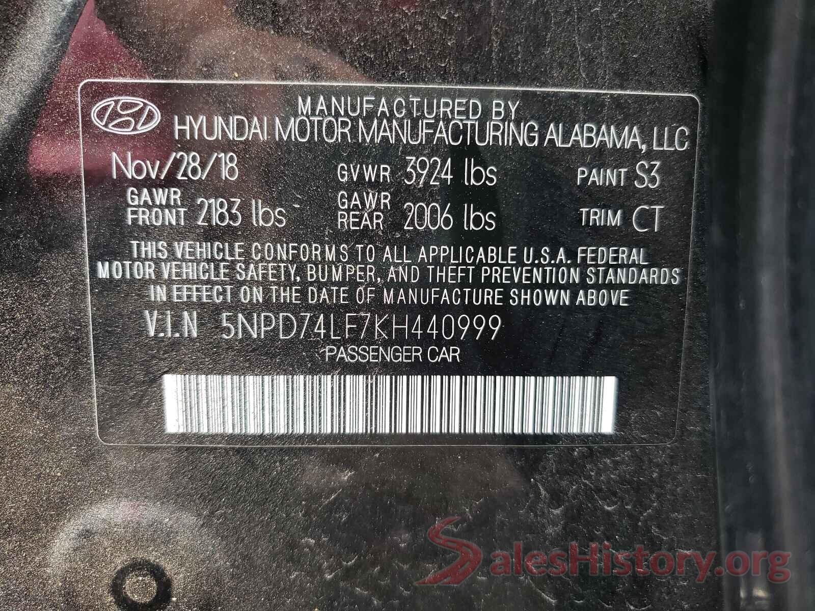 5NPD74LF7KH440999 2019 HYUNDAI ELANTRA