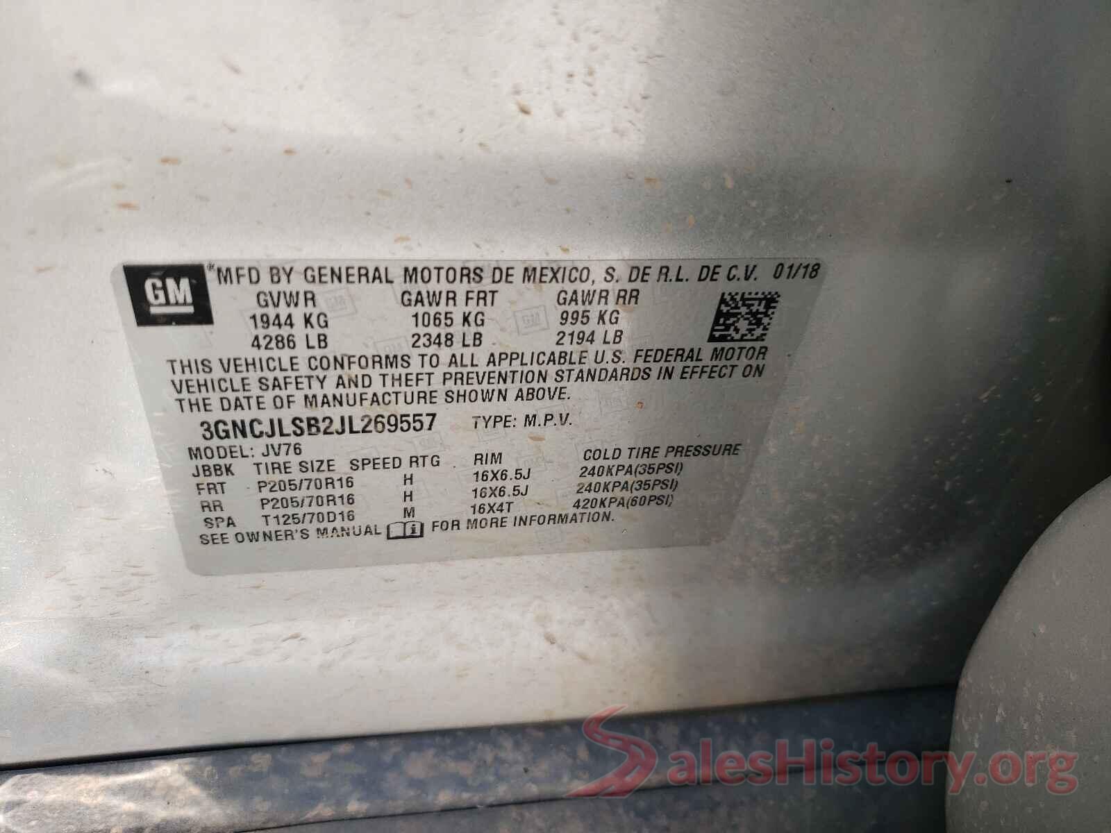 3GNCJLSB2JL269557 2018 CHEVROLET TRAX