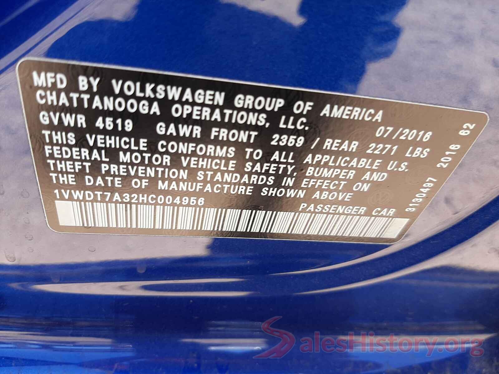 1VWDT7A32HC004956 2017 VOLKSWAGEN PASSAT