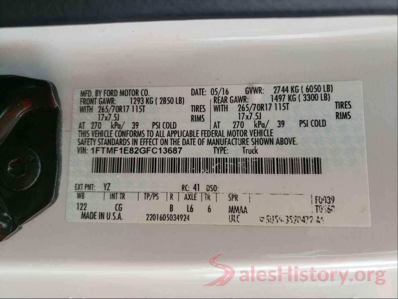 1FTMF1E82GFC13687 2016 FORD F150