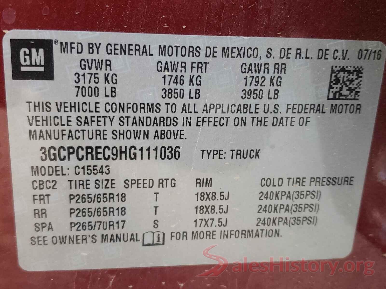 3GCPCREC9HG111036 2017 CHEVROLET SILVERADO