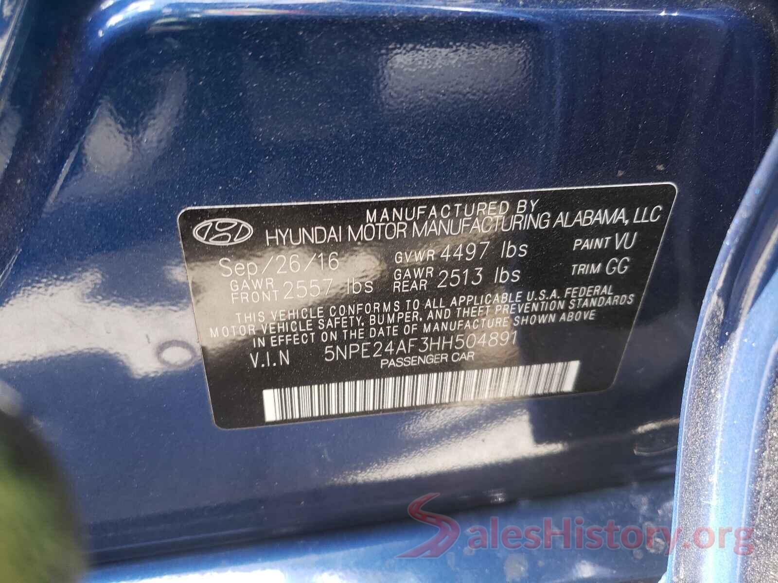 5NPE24AF3HH504891 2017 HYUNDAI SONATA