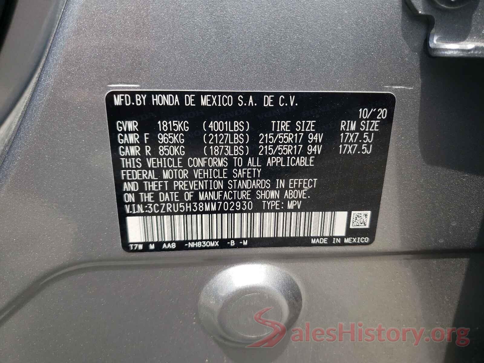 3CZRU5H38MM702930 2021 HONDA HR-V