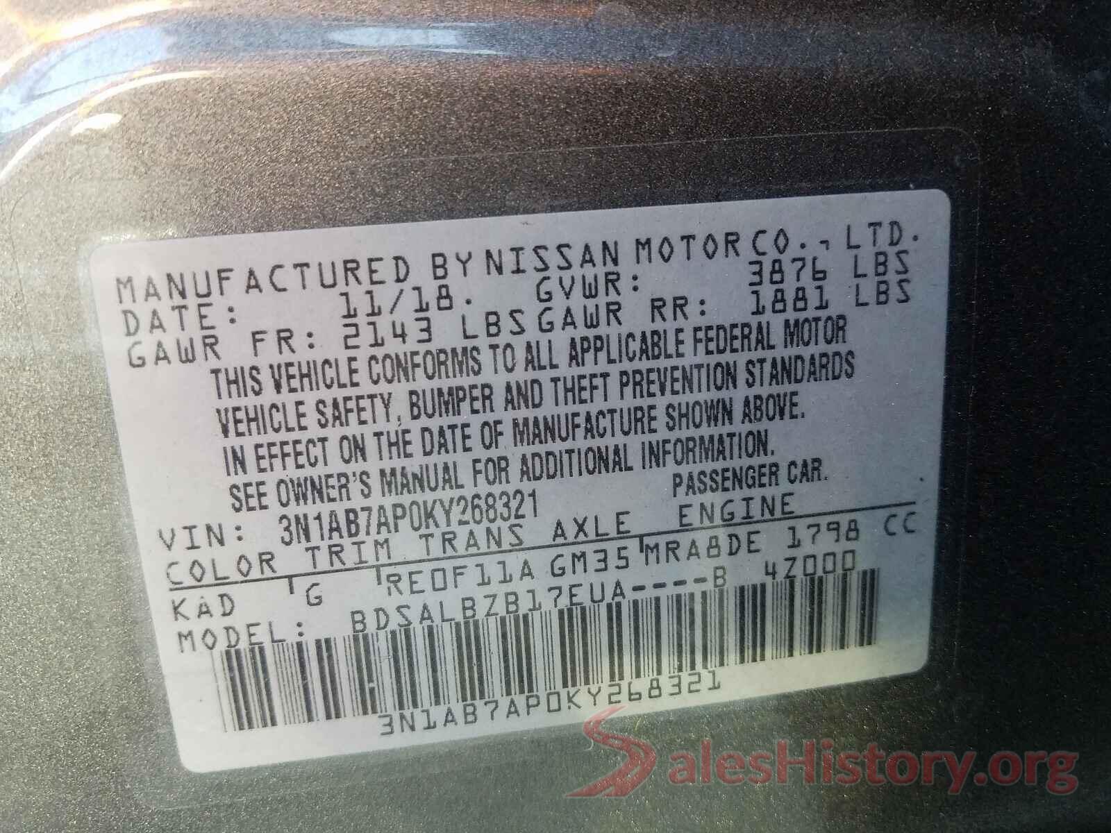 3N1AB7AP0KY268321 2019 NISSAN SENTRA