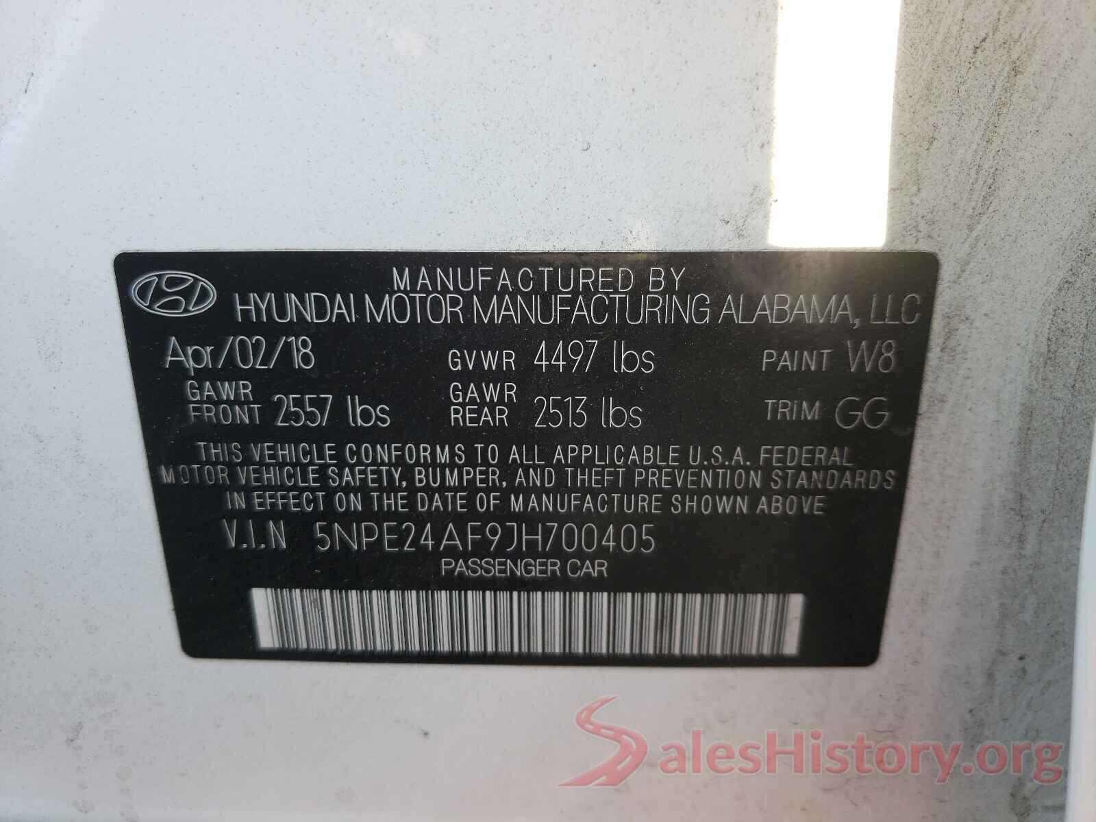 5NPE24AF9JH700405 2018 HYUNDAI SONATA