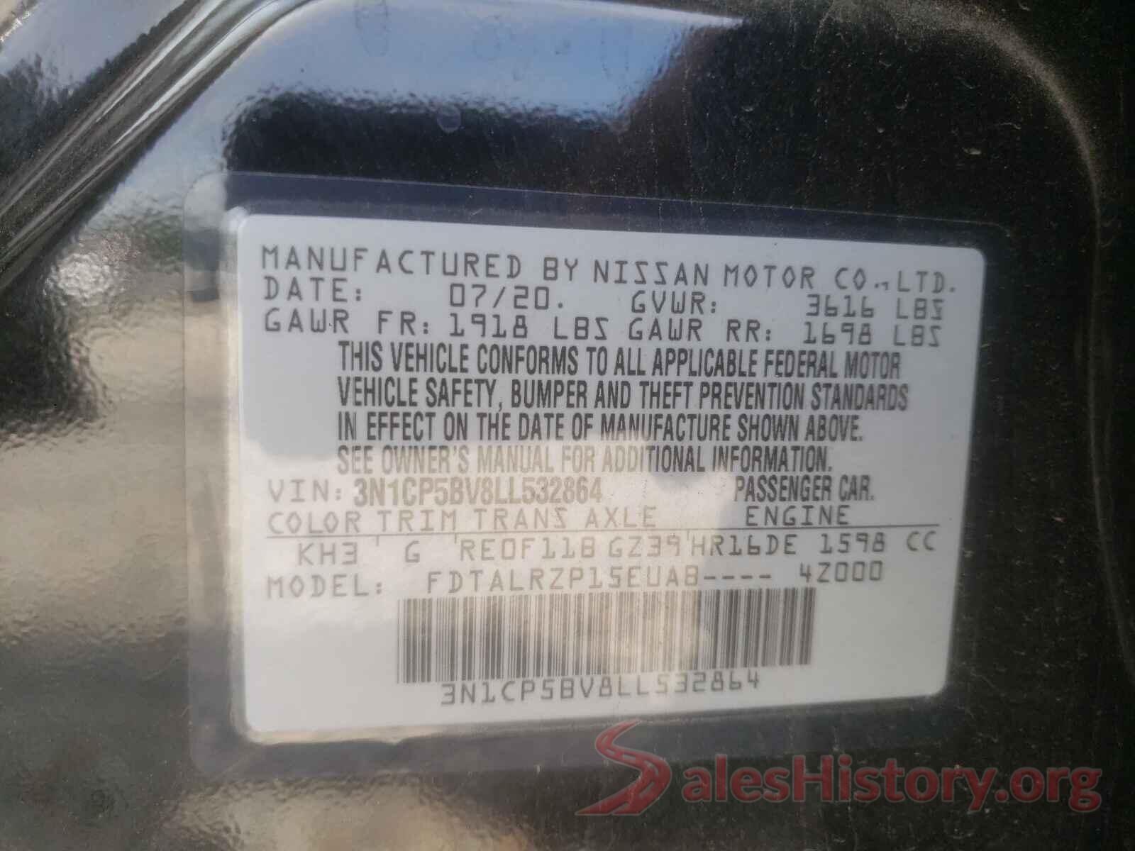 3N1CP5BV8LL532864 2020 NISSAN KICKS