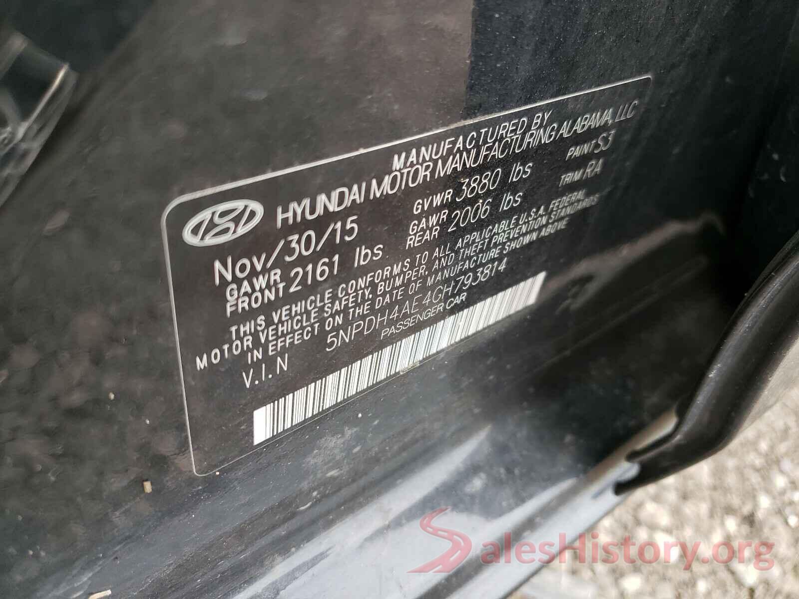 5NPDH4AE4GH793814 2016 HYUNDAI ELANTRA