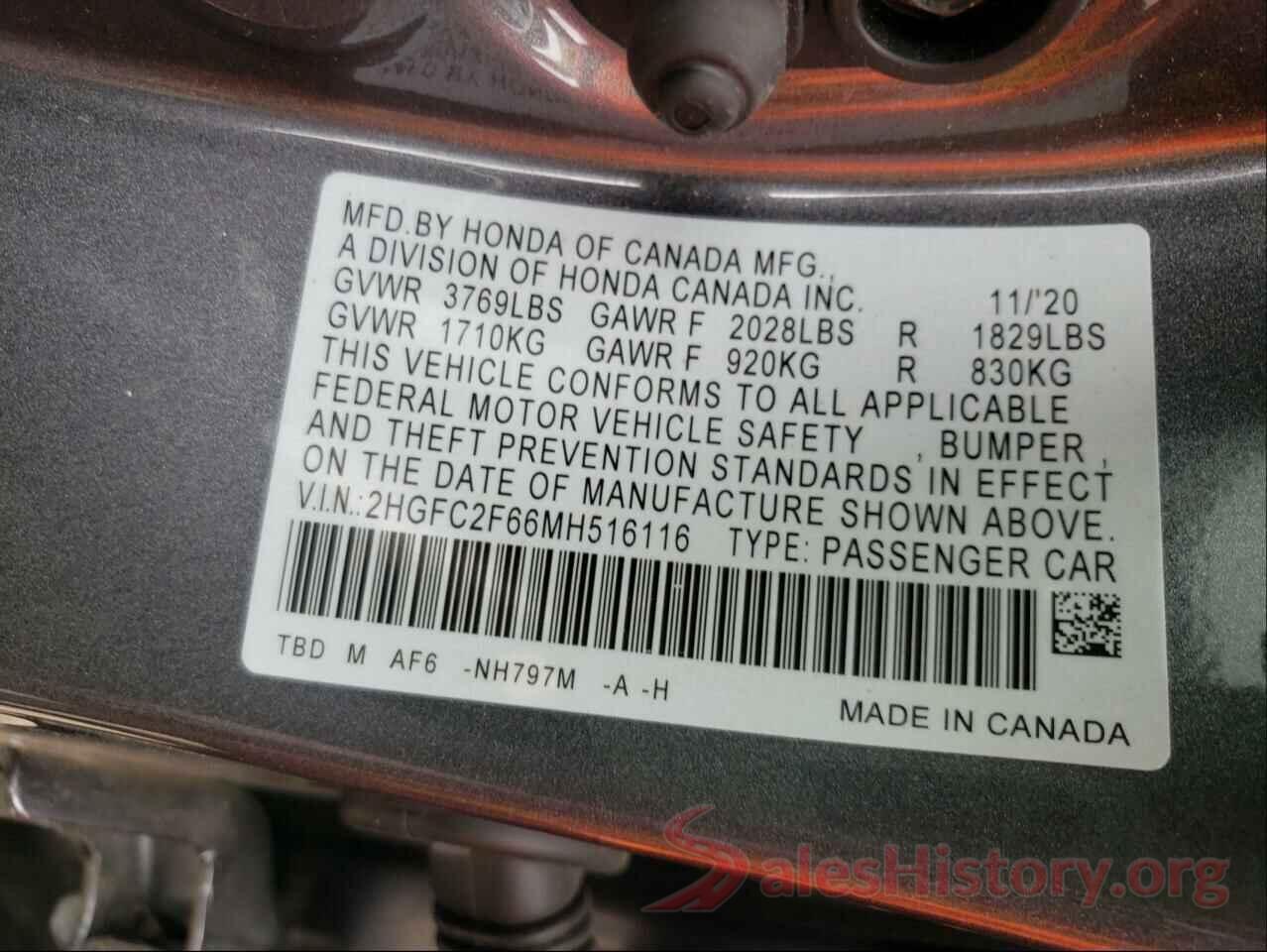 2HGFC2F66MH516116 2021 HONDA CIVIC