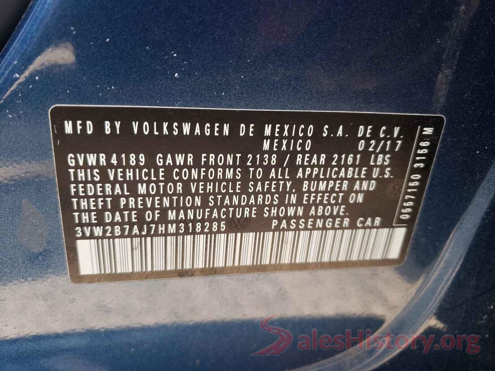 3VW2B7AJ7HM318285 2017 VOLKSWAGEN JETTA