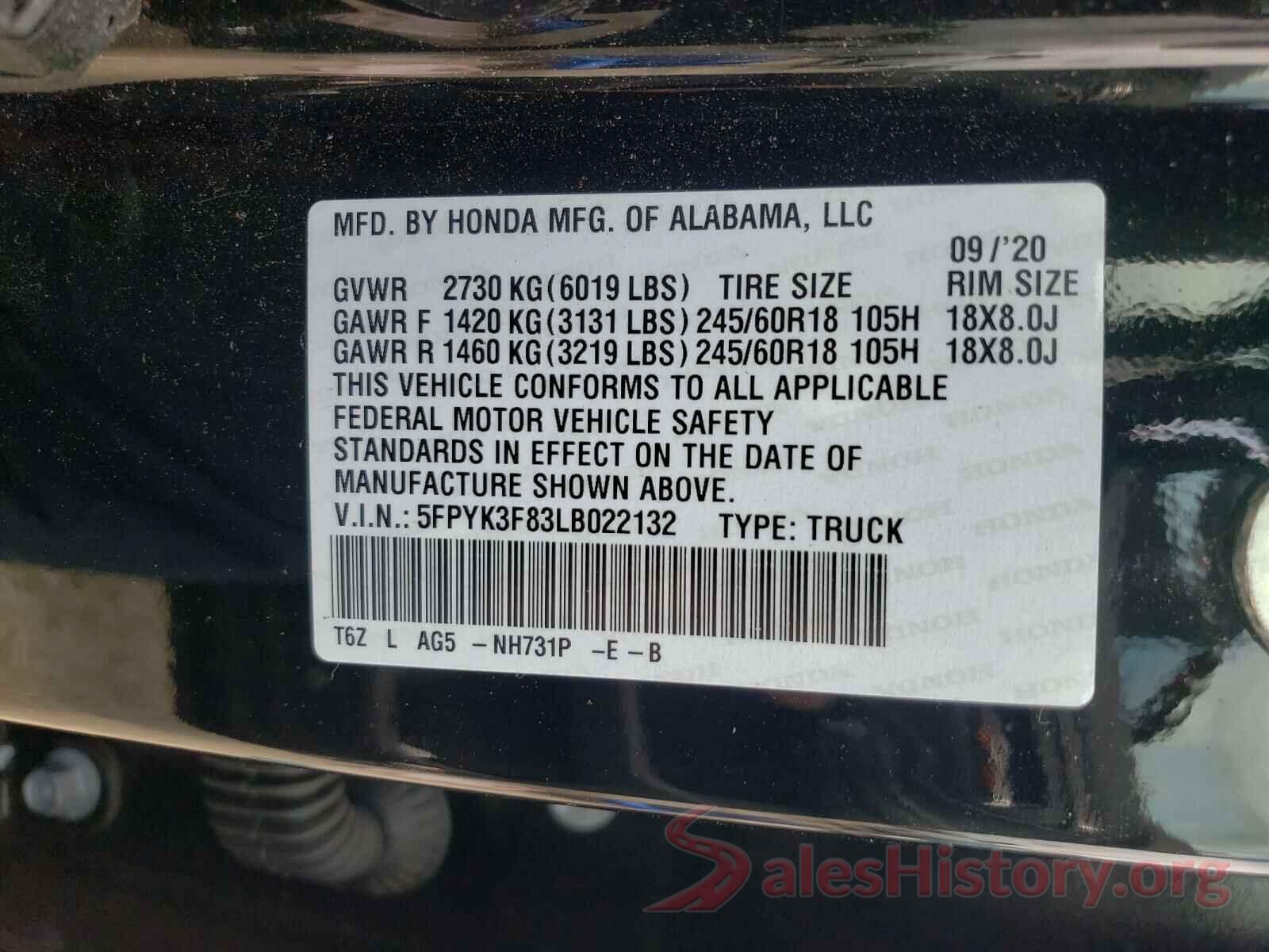 5FPYK3F83LB022132 2020 HONDA RIDGELINE