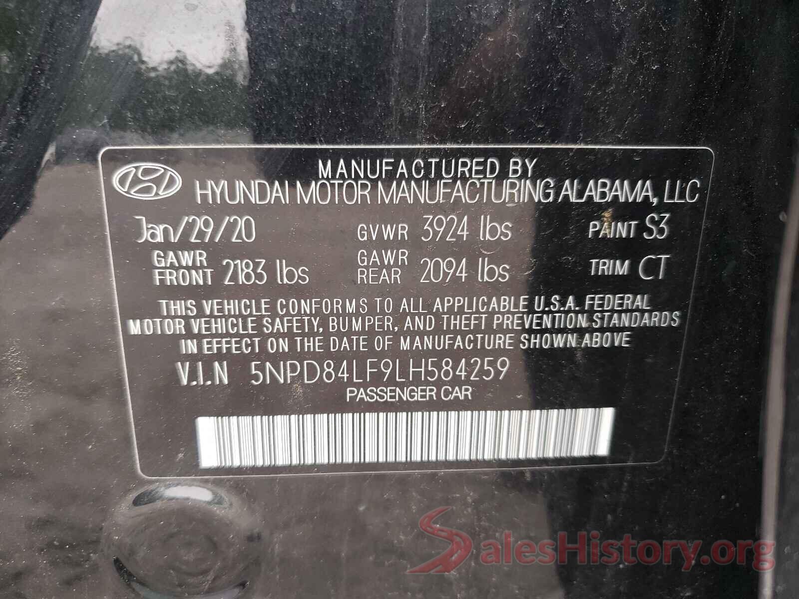 5NPD84LF9LH584259 2020 HYUNDAI ELANTRA