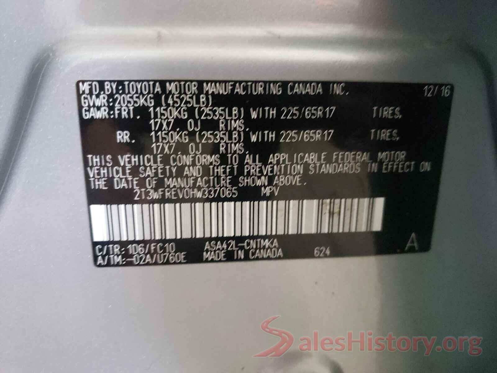 2T3WFREV0HW337065 2017 TOYOTA RAV4