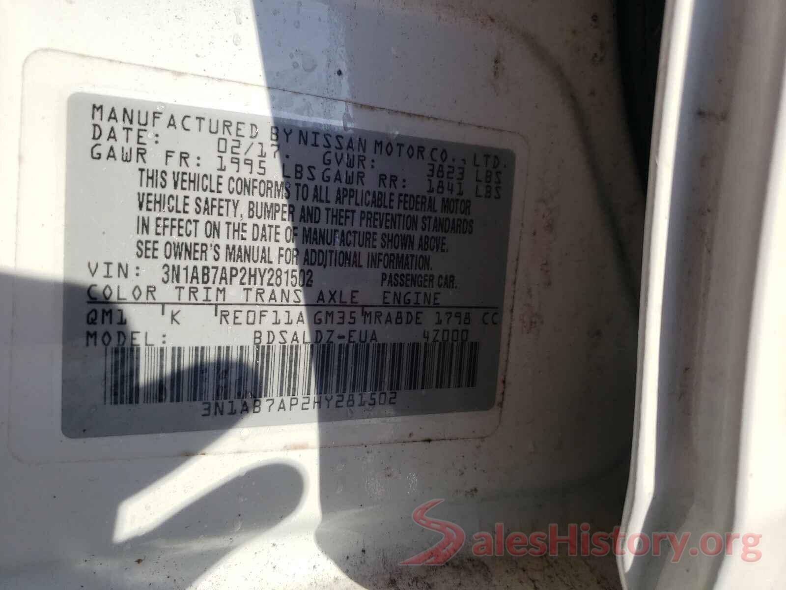 3N1AB7AP2HY281502 2017 NISSAN SENTRA