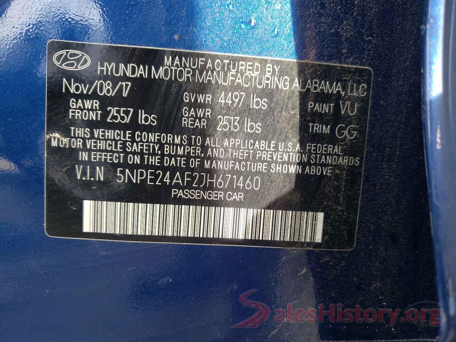 5NPE24AF2JH671460 2018 HYUNDAI SONATA