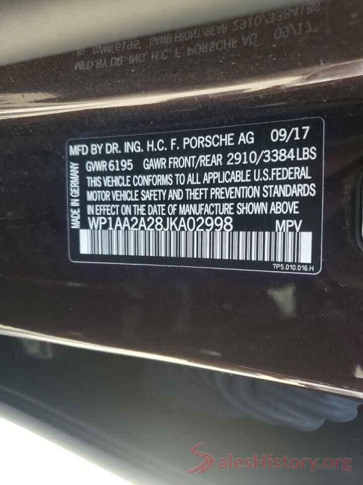 WP1AA2A28JKA02998 2018 PORSCHE CAYENNE