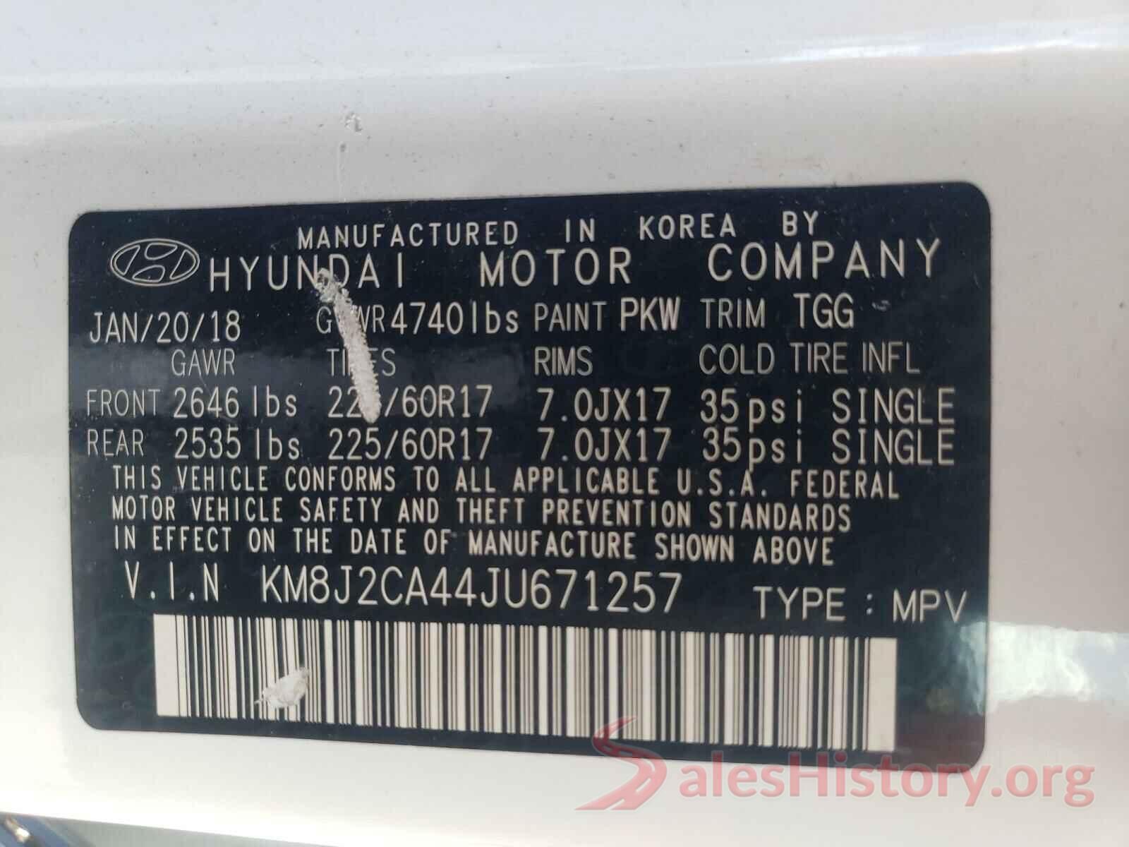 KM8J2CA44JU671257 2018 HYUNDAI TUCSON