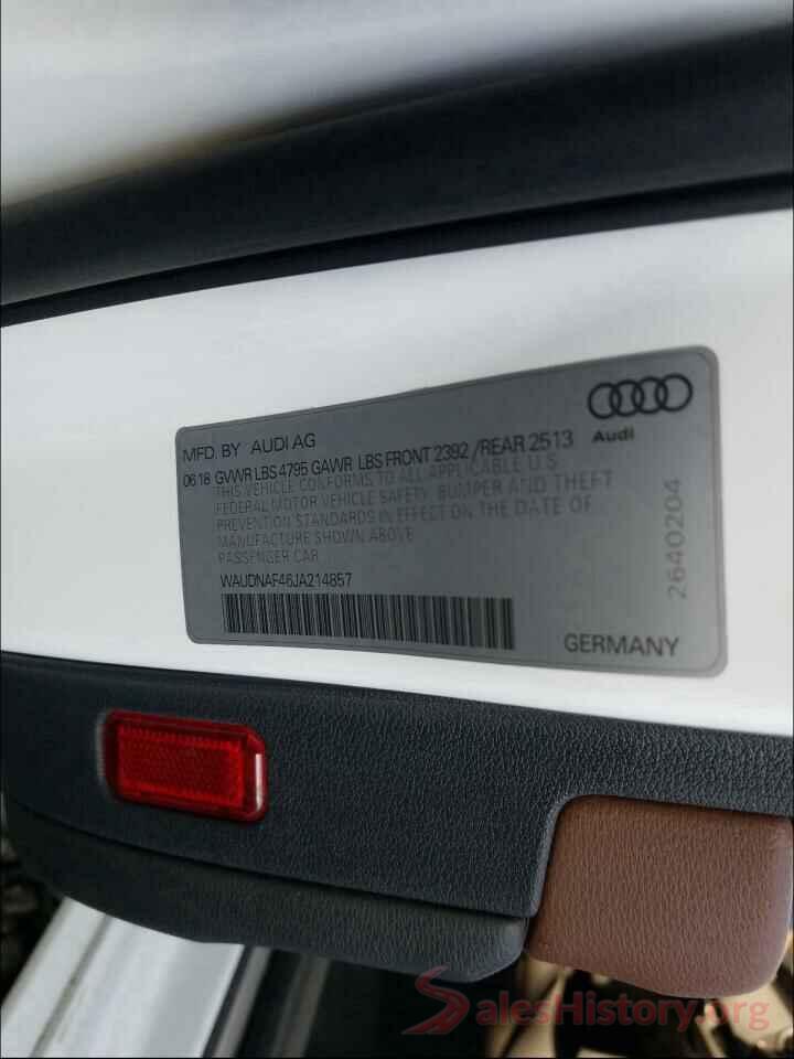 WAUDNAF46JA214857 2018 AUDI A4