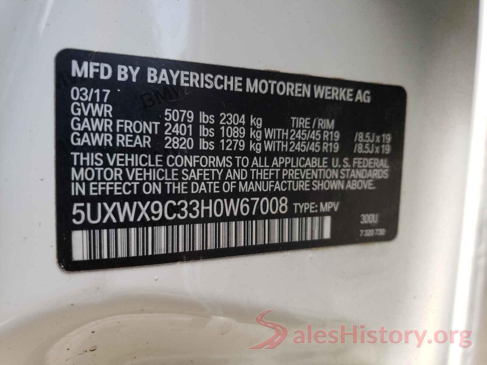 5UXWX9C33H0W67008 2017 BMW X3