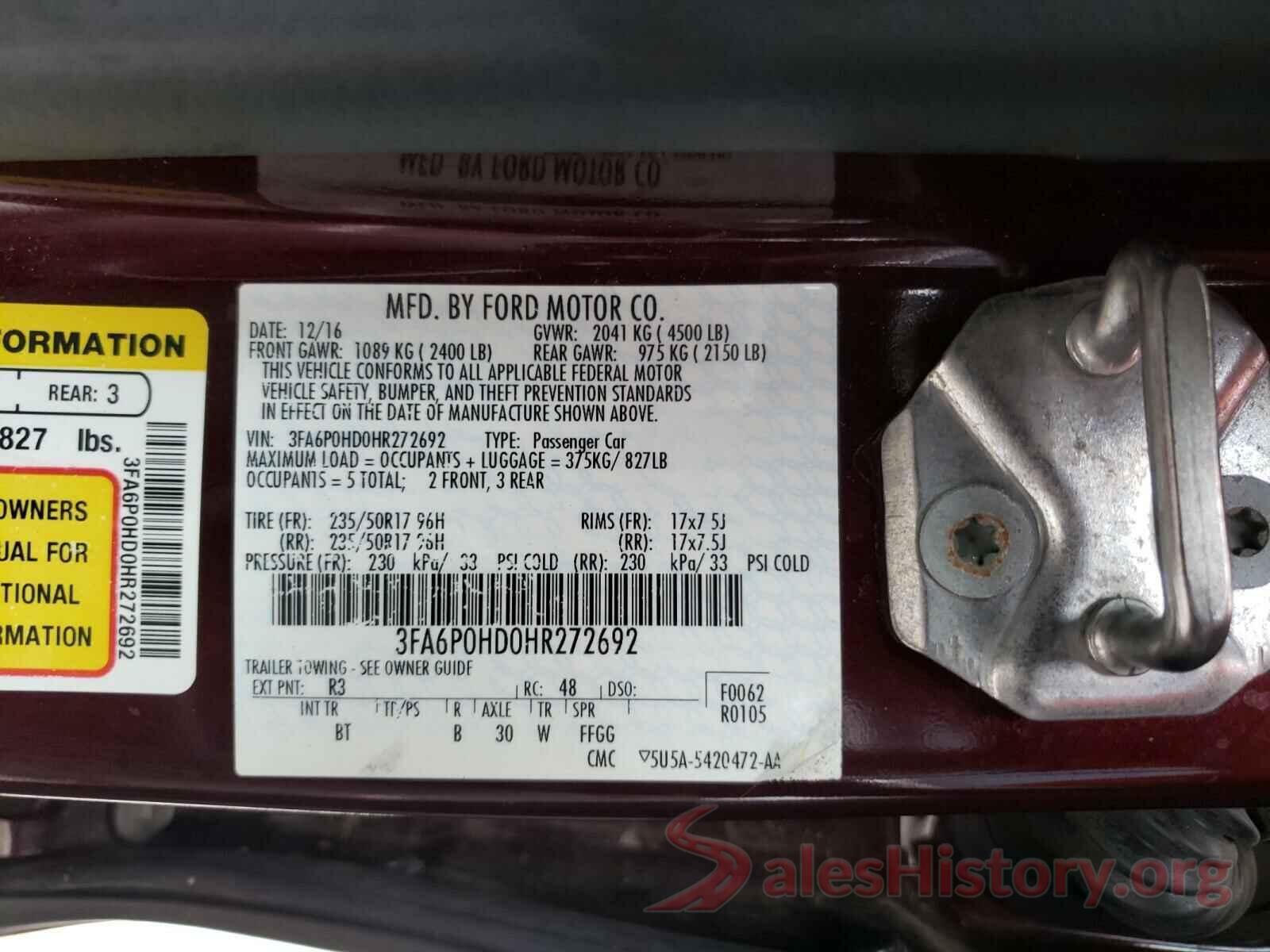 3FA6P0HD0HR272692 2017 FORD FUSION