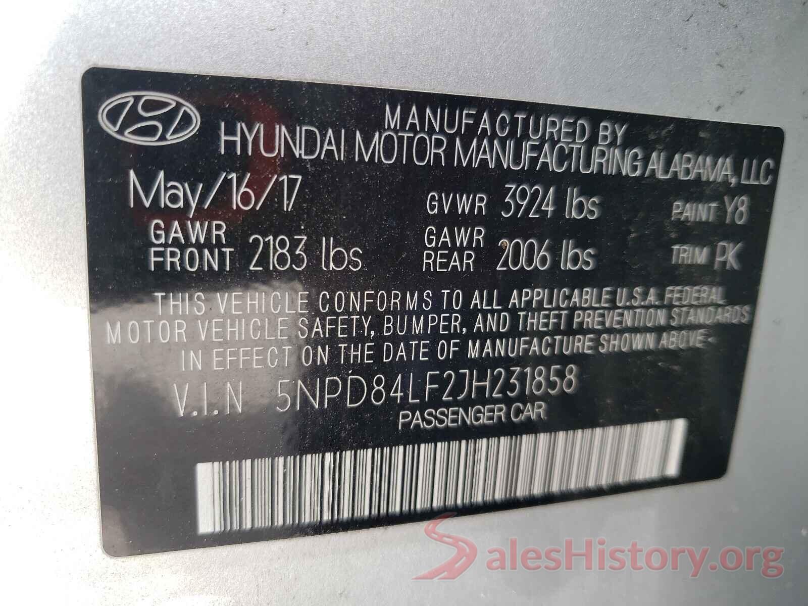 5NPD84LF2JH231858 2018 HYUNDAI ELANTRA