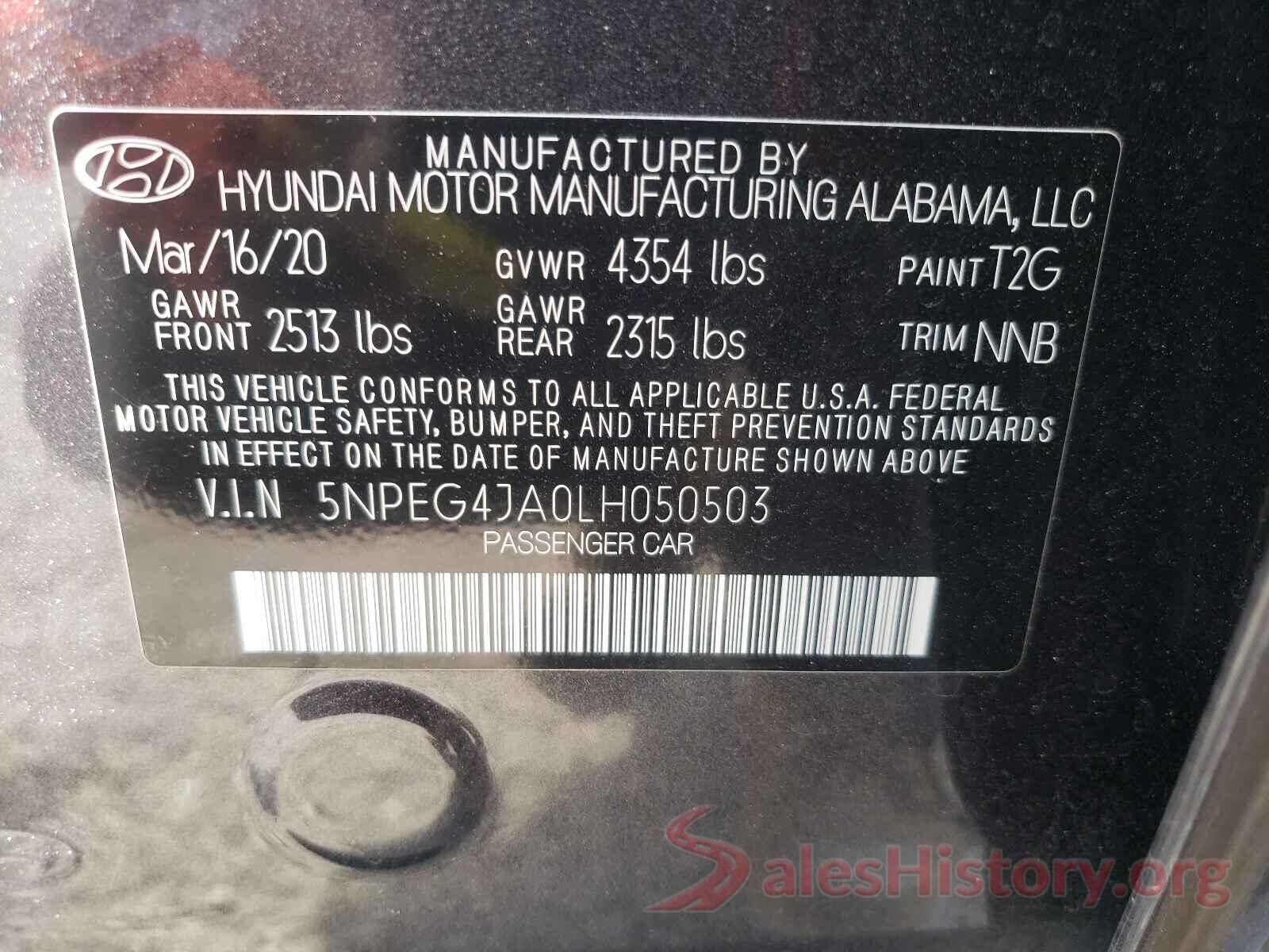 5NPEG4JA0LH050503 2020 HYUNDAI SONATA