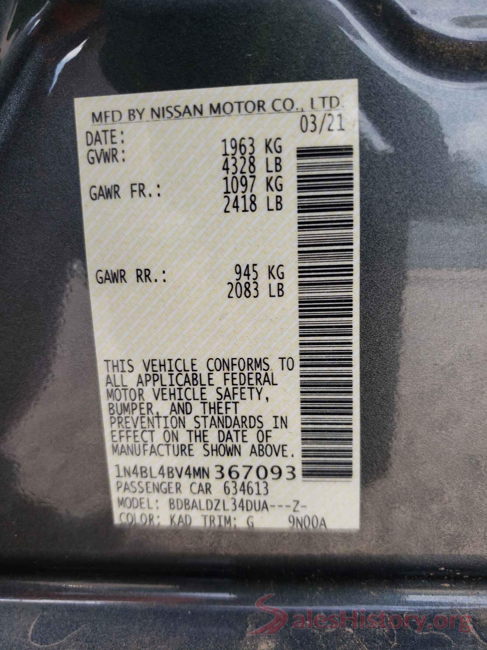 1N4BL4BV4MN367093 2021 NISSAN ALTIMA