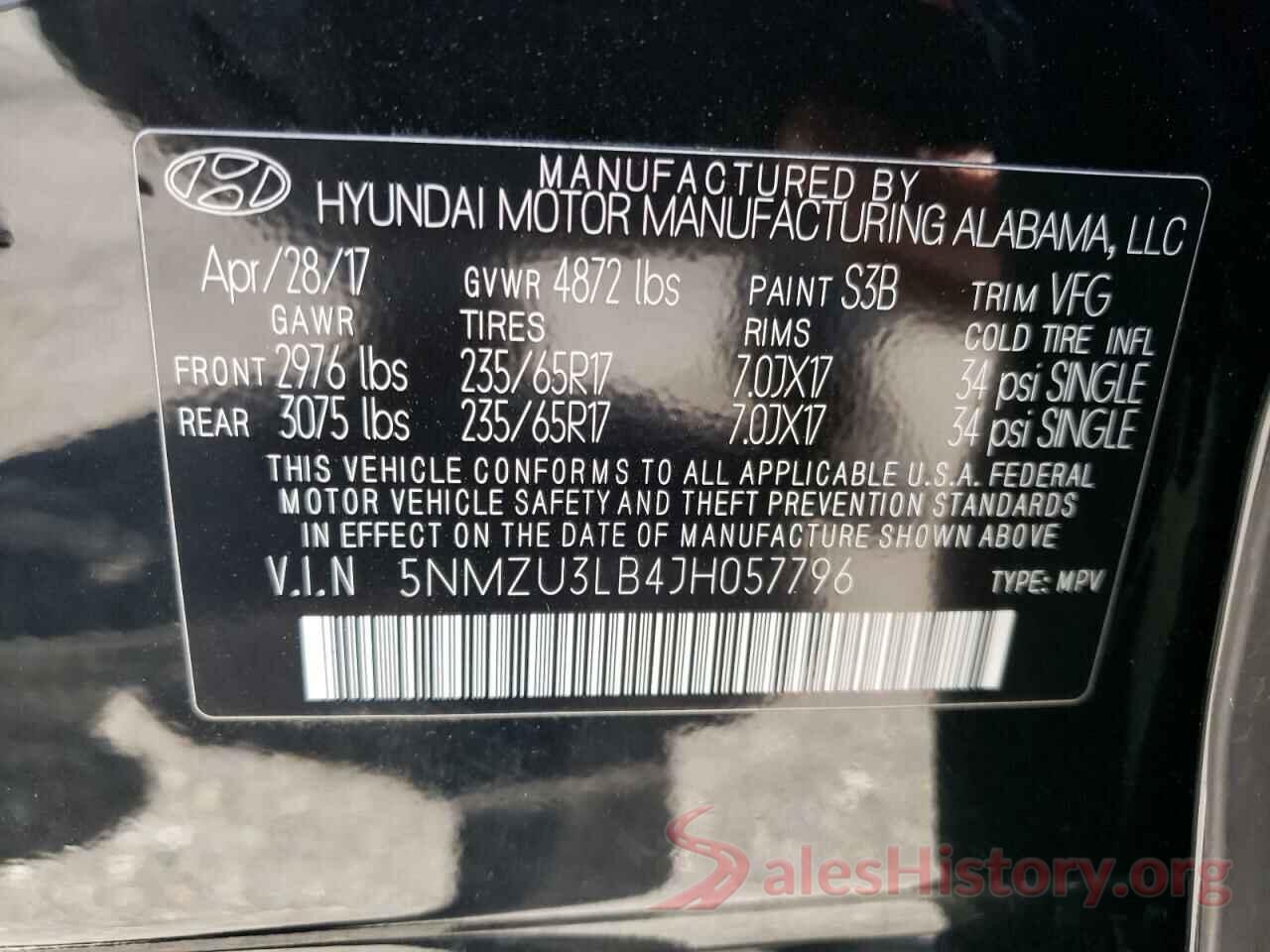 5NMZU3LB4JH057796 2018 HYUNDAI SANTA FE