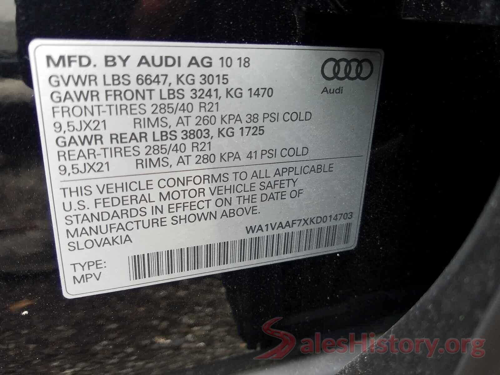 WA1VAAF7XKD014703 2019 AUDI Q7