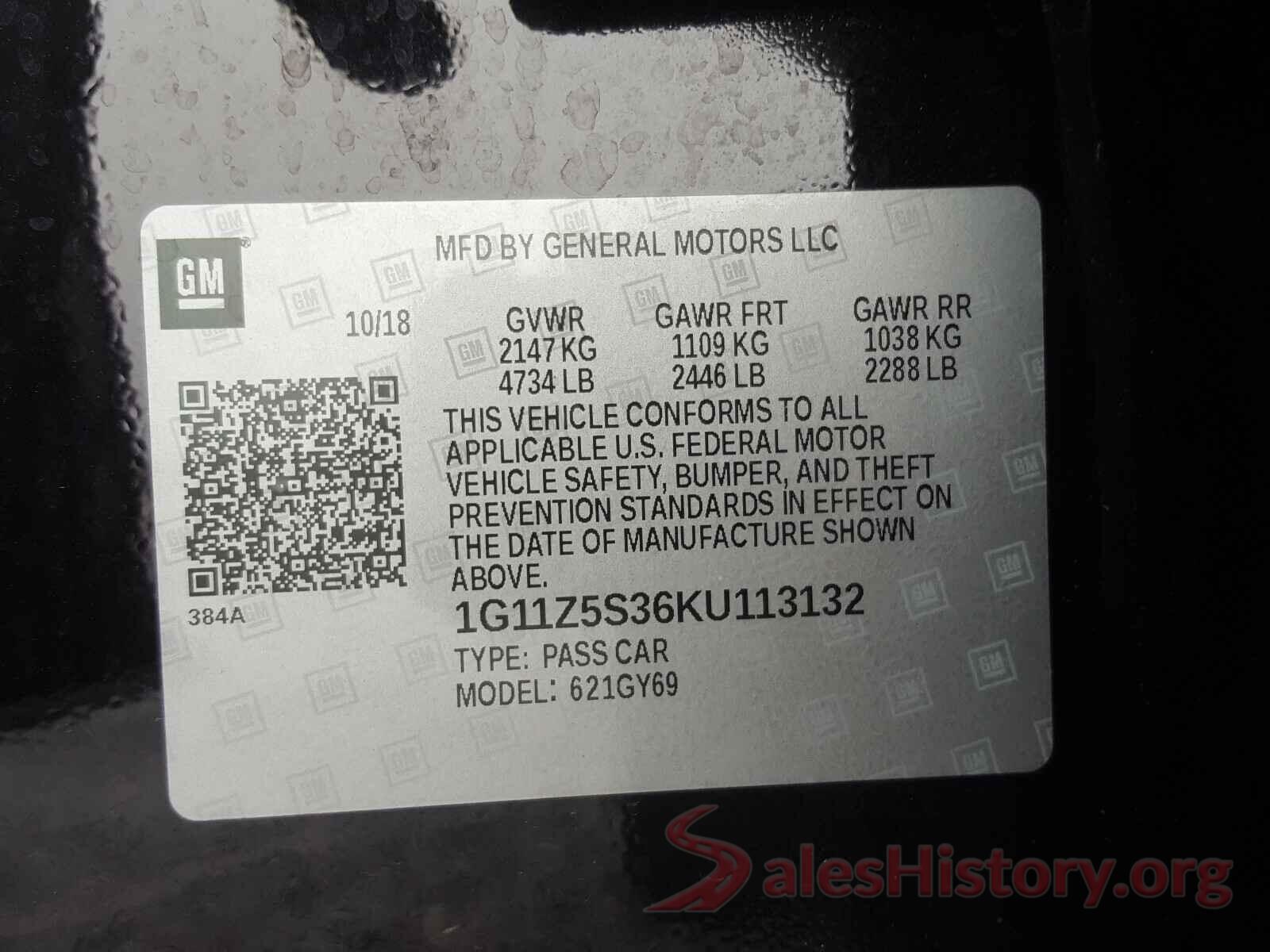 1G11Z5S36KU113132 2019 CHEVROLET IMPALA