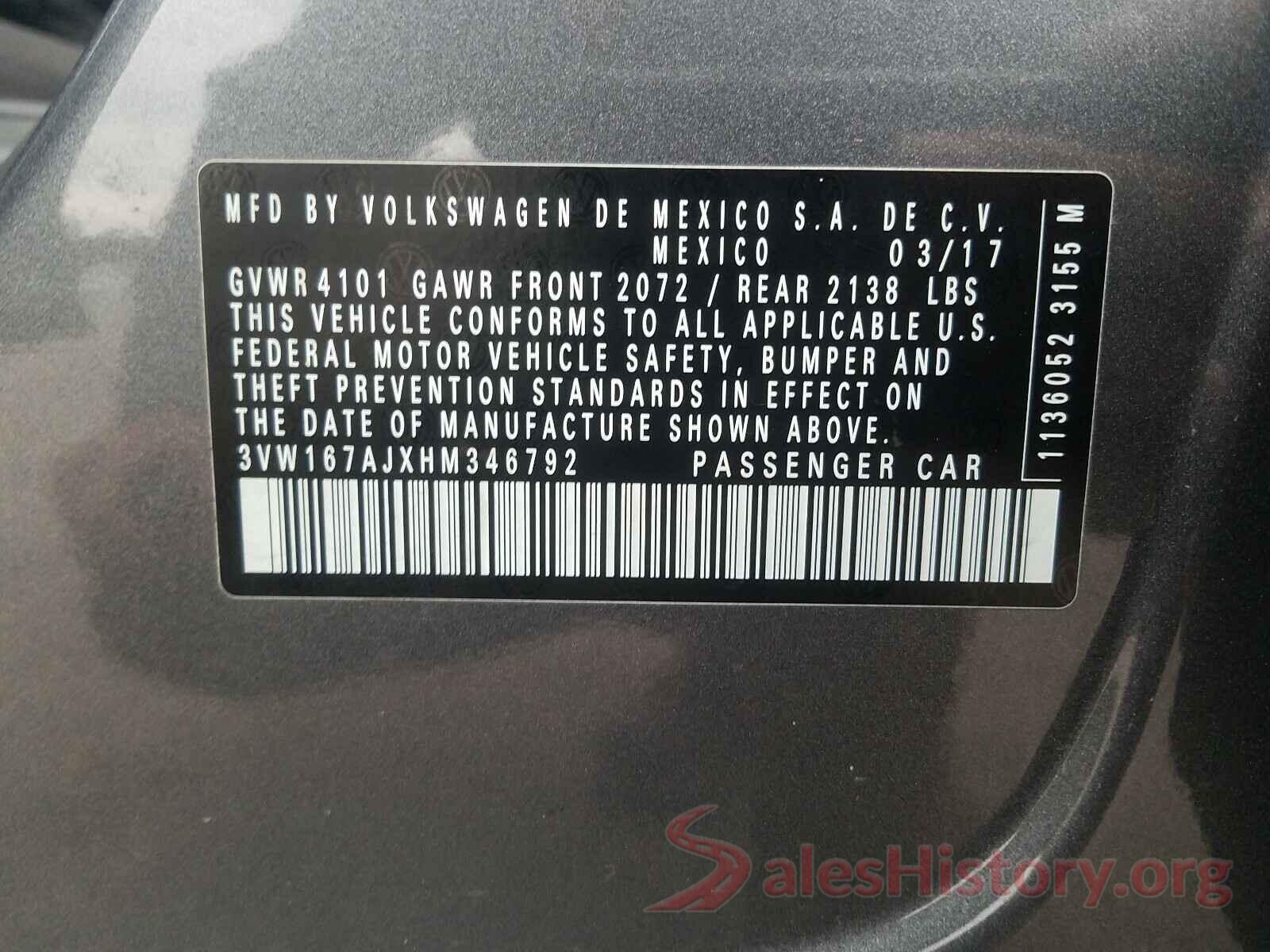 3VW167AJXHM346792 2017 VOLKSWAGEN JETTA