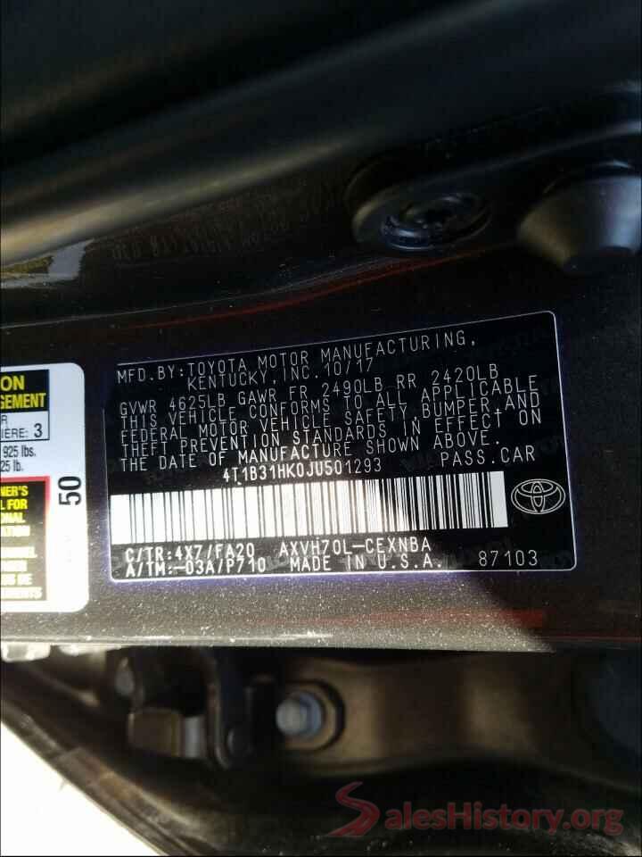 4T1B31HK0JU501293 2018 TOYOTA CAMRY