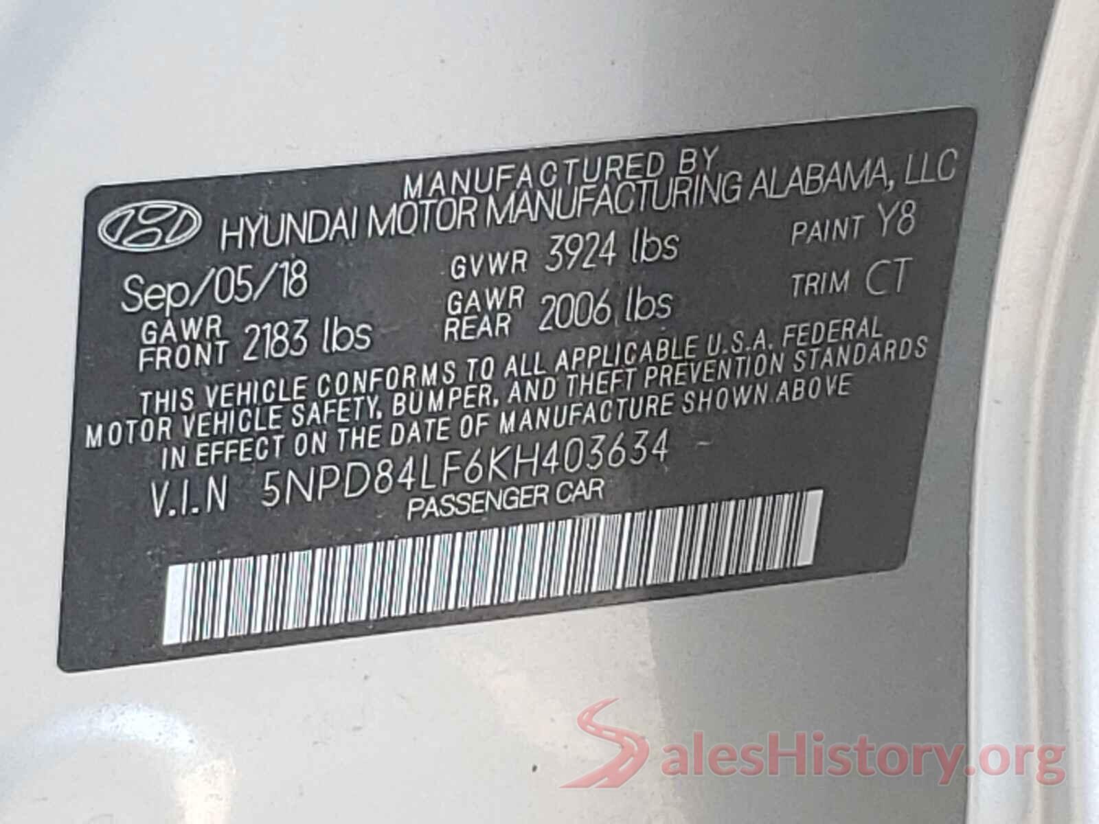 5NPD84LF6KH403634 2019 HYUNDAI ELANTRA