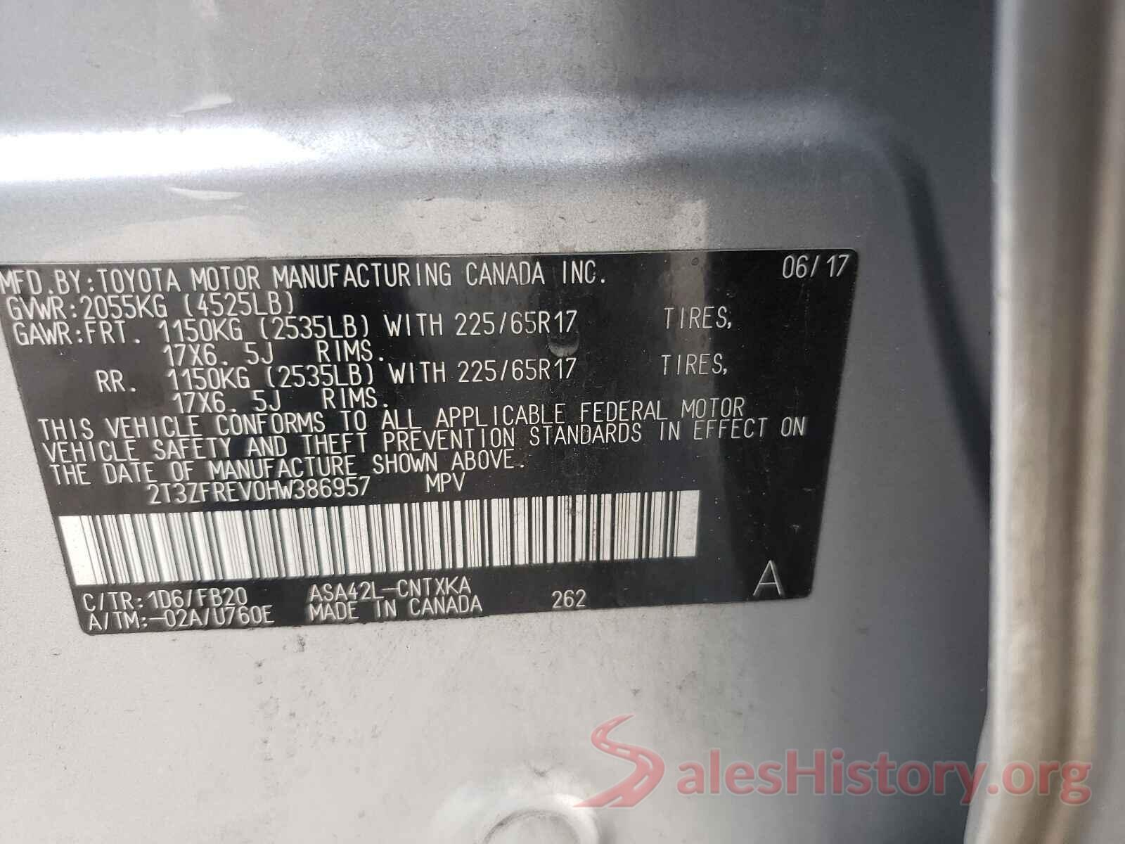 2T3ZFREV0HW386957 2017 TOYOTA RAV4