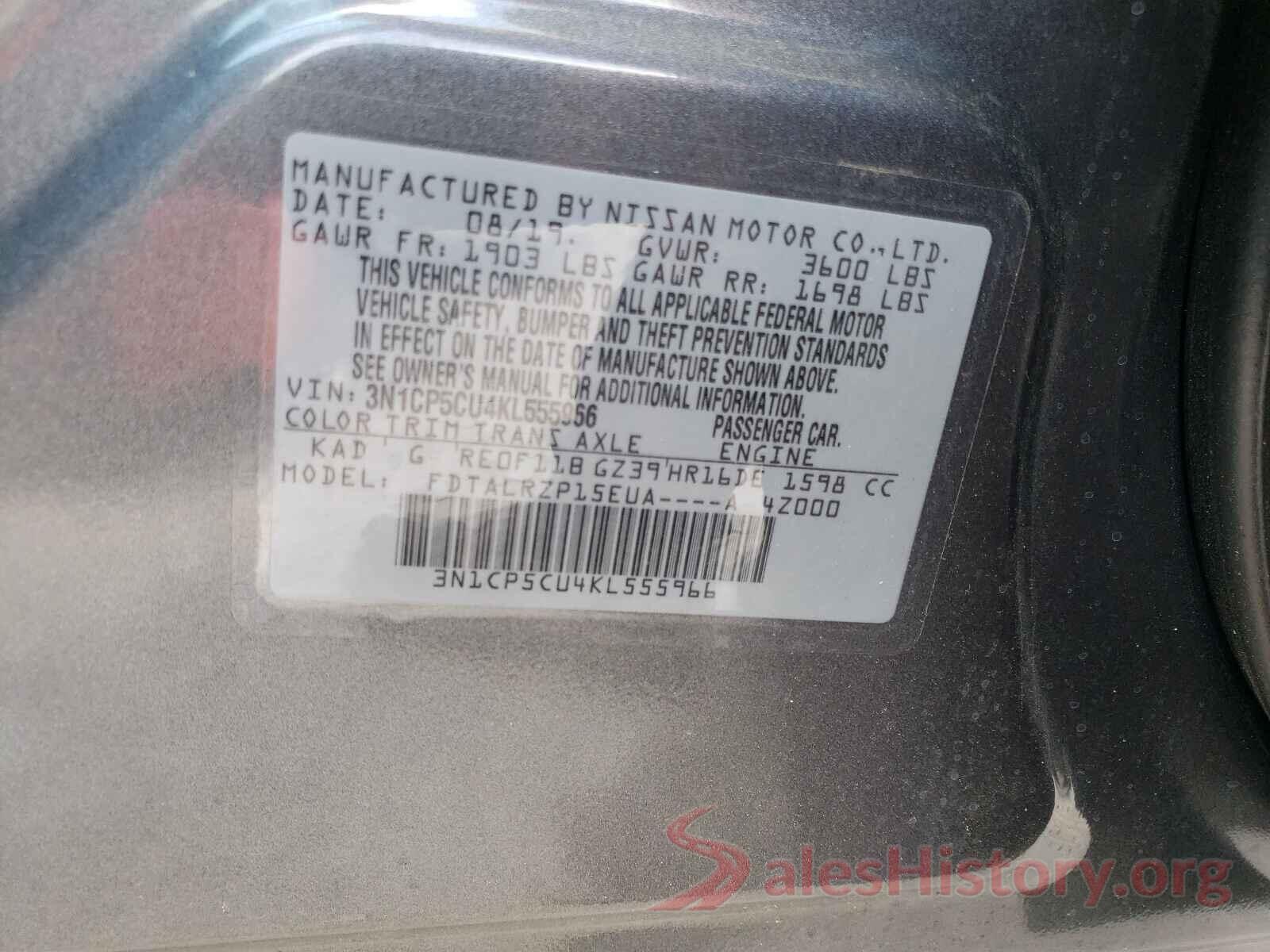 3N1CP5CU4KL555966 2019 NISSAN KICKS