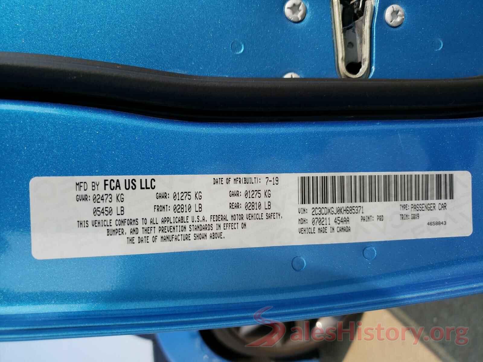 2C3CDXGJ0KH685371 2019 DODGE CHARGER