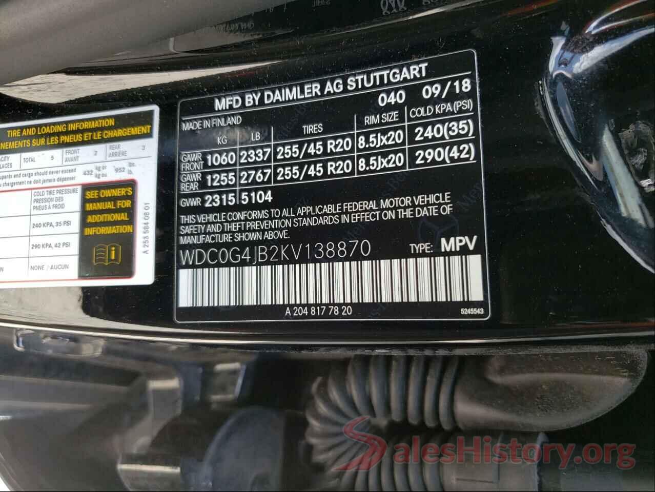 WDC0G4JB2KV138870 2019 MERCEDES-BENZ GLC-CLASS